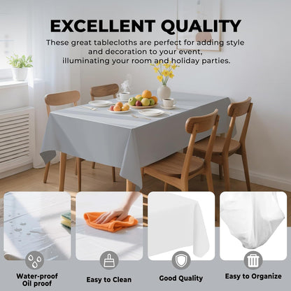 10 Pack Premium Disposable Plastic Tablecloth 54" X 108" Rectangle Table Cover for Birthdays Weddings Christmas Anniversary Buffet Table (Silver Grey)