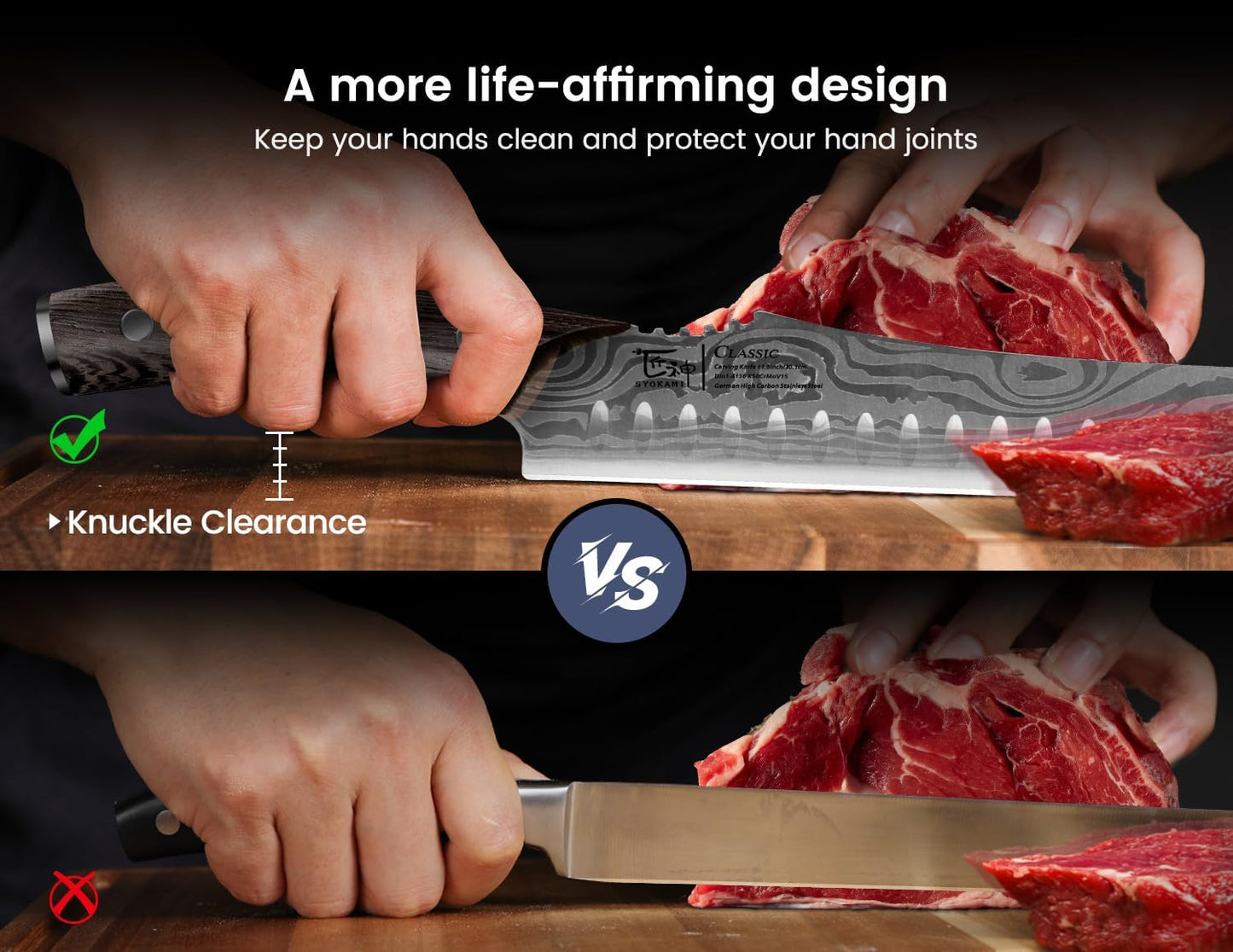 Brisket Slicing Knife, 12 Inch Multifunction Carving Knife for Meat Cutting, Japanese Style Meat Slicer with Wood Full Tang Handle, Damascus Pattern Long Slicing for Roast Beef, Ideal for Gift