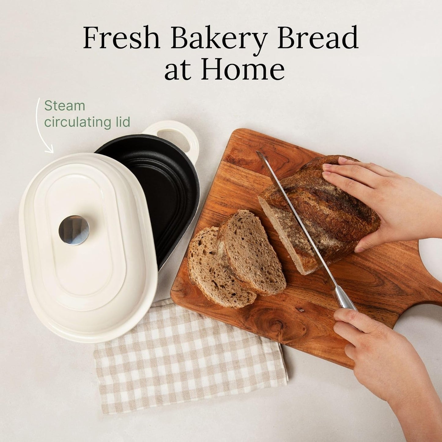 Cast Iron Oval Bread Oven, 10" X 6.5" - Rustic Dutch Oven Bread Cloche with Steam Circulating Lid for Perfect Sourdough