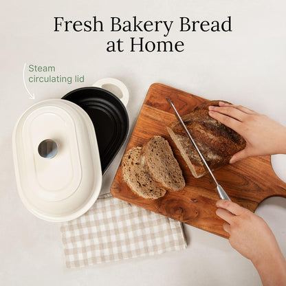 Cast Iron Oval Bread Oven, 10" X 6.5" - Rustic Dutch Oven Bread Cloche with Steam Circulating Lid for Perfect Sourdough