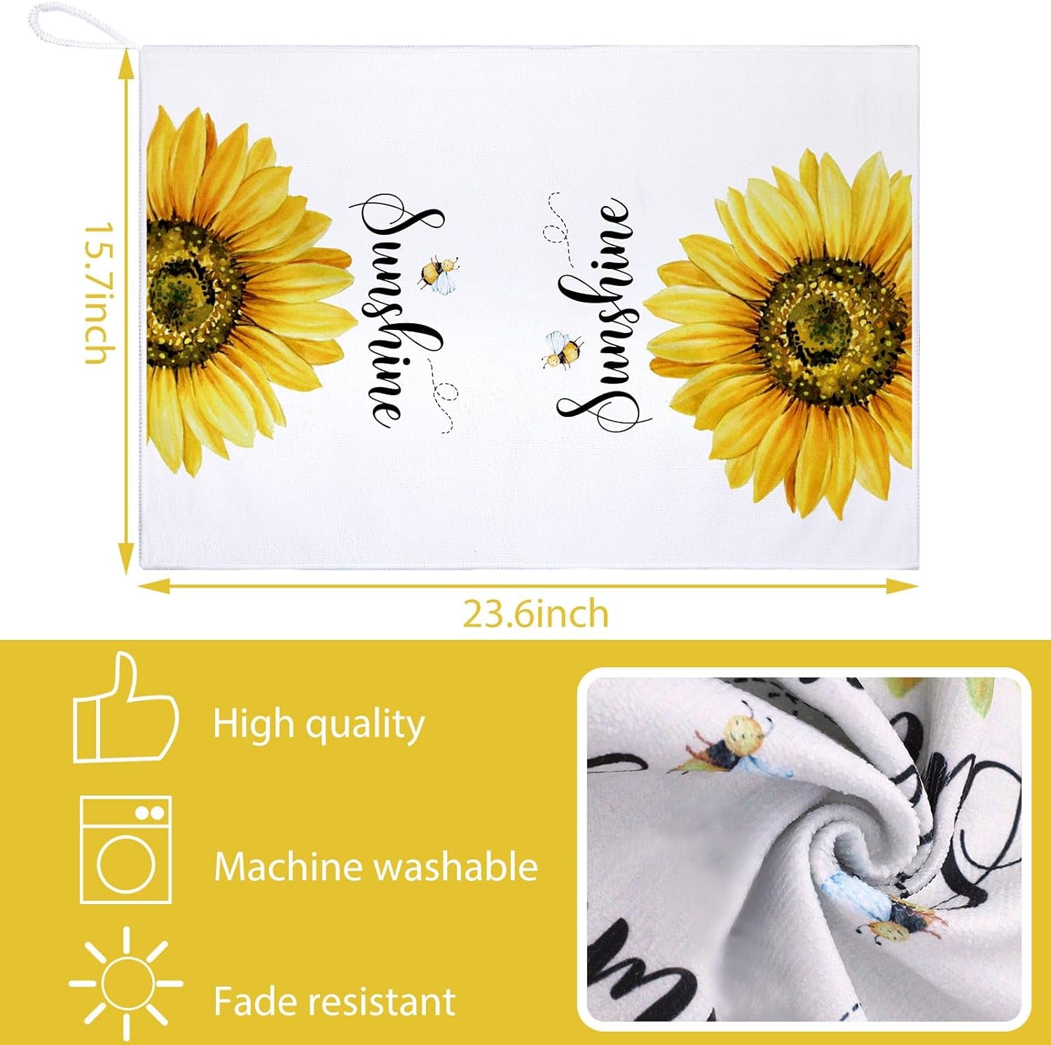 4 Pcs Sunflower Kitchen Towels Spring Summer Gifts Sunflower Floral Hand Dish Towels Absorbent Sunshine Yellow Grid Fast Drying Decor Housewarming Gift for Cooking Bathroom Kitchen Decor