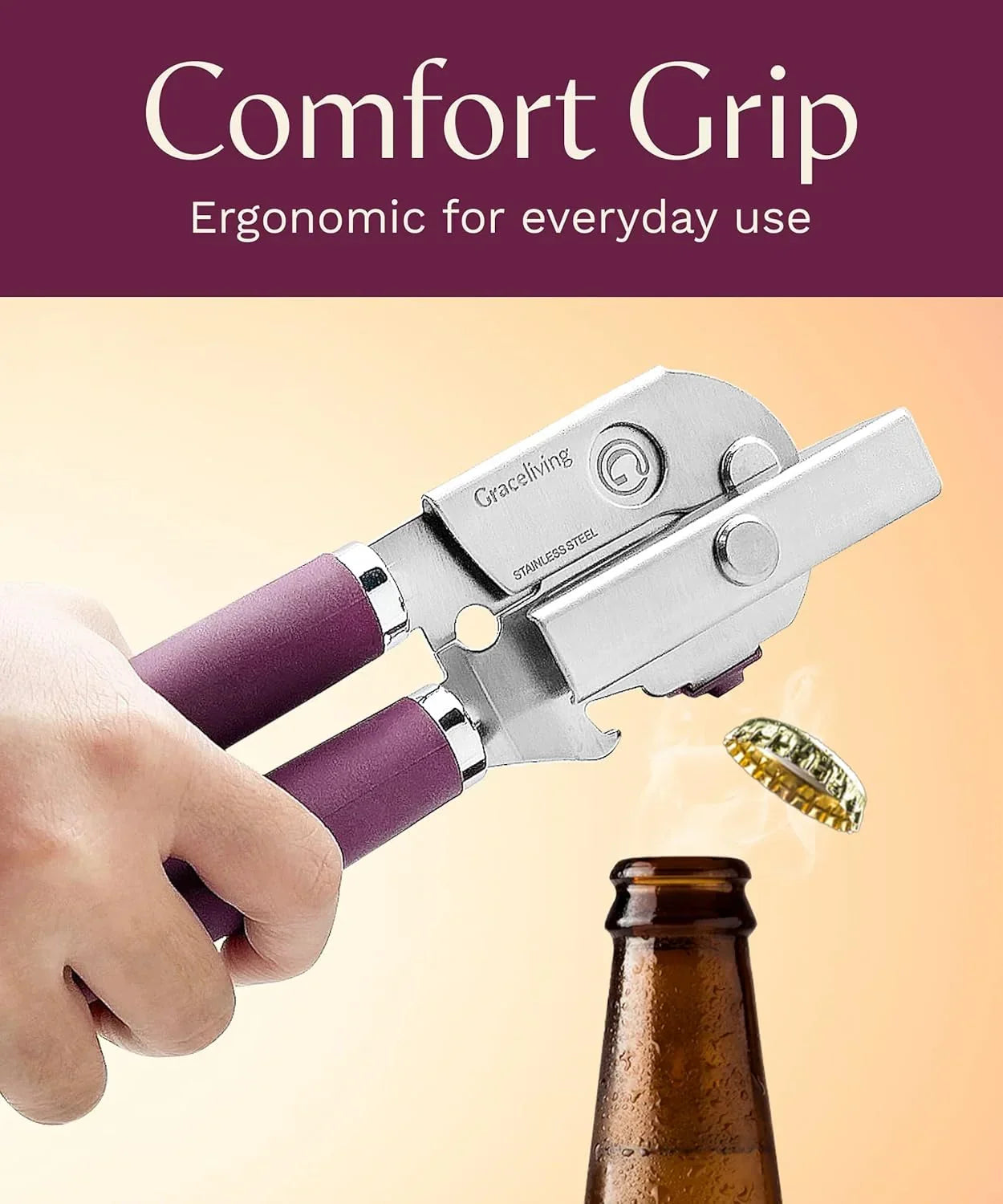 Ergonomic stainless steel bottle opener with comfort grip opening beer bottle