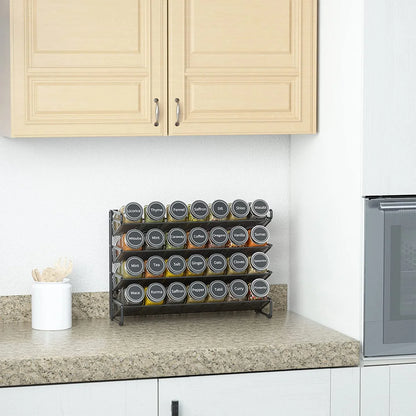 Spice Rack Organizer with 28 Spice Jars, 386 Spice Labels, Chalk Marker and Funnel Set for Cabinet, Countertop, Pantry, Cupboard or Door & Wall Mount - 28 Jars, 13.4" W × 10.8" H, Black