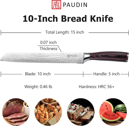 Bread Knife, 10 Inch Serrated Knife, German Stainless Steel Bread Knife for Homemade Bread, Razor Sharp Edge for Efficient Slicing Sourdough Bread, Bagels, Cake