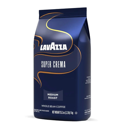 Lavazza Super Crema medium roast whole bean coffee, 1kg bag for rich espresso and daily brewing