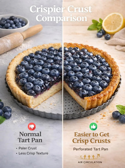 9 Inch Perforated Tart Pan for Crispy Crust W/Cake Server. Removable Bottom, Non-Stick Coating, Rugged Carbon Steel for Tart Quiche Pie Baking. Gift for Christmas Thanksgiving Party