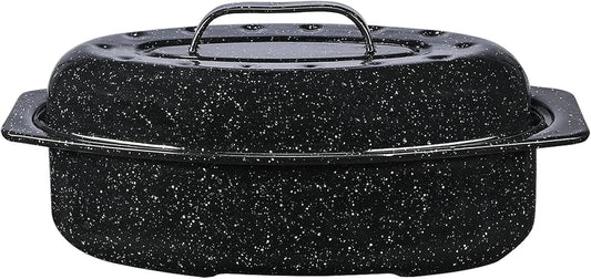 13-Inch Oval Roaster with Lid. Enameled Steel Design to Accommodate up to 7 Lb Poultry/Roast. Resists up to 932°F. Ideal for Preparing Meals for Two!