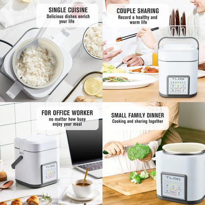 Mini Rice Cooker 2.5 Cups Uncooked, Healthy Ceramic Coating Portable Cooker, 1.2L Travel Small for 1-3 People, Personal Maker, Food Steamer, 12 Hours Delay Timer, Multi-Cooker Grains, Oats