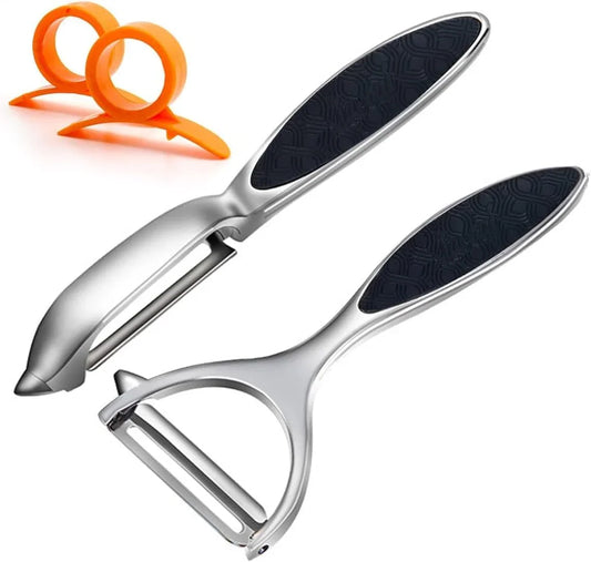 Vegetable Peeler, Potato Peelers for Kitchen Stainless Steel Multi-Function Set Fruit Peeler for Kitchen and Household Tools Y & I Shape Swivel Blades with 2 Orange Citrus Peelers