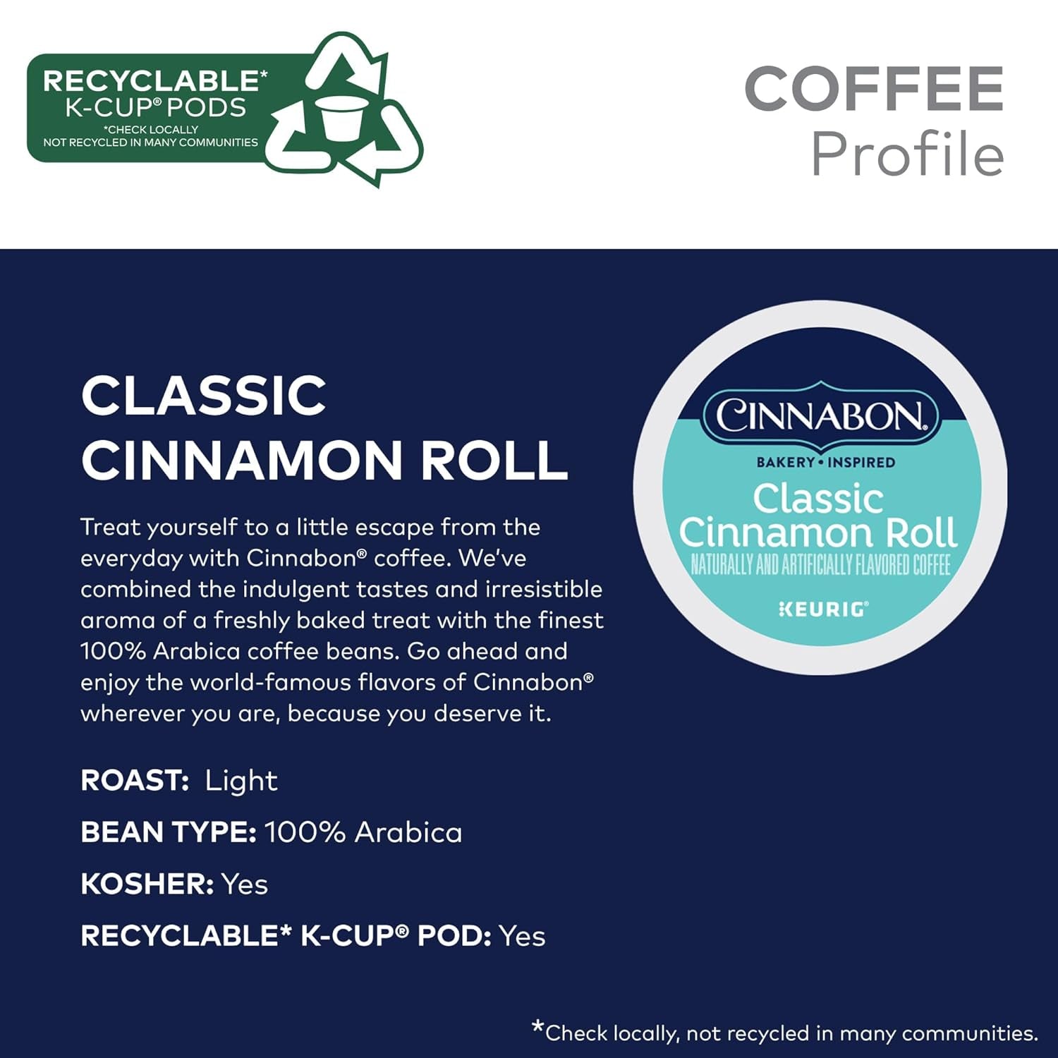 Classic Cinnamon Roll Keurig Single-Serve K-Cup Pods, Light Roast Coffee, 48 Count