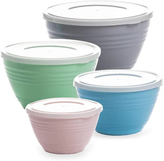| Mixing Bowl Set with Lids | Versatile Plastic Bowls for Kitchen Mixing, Serving, and Storage - 4-Piece Mixing Bowl Set in Various Sizes | Space-Saving Nesting Design | Dishwasher Safe