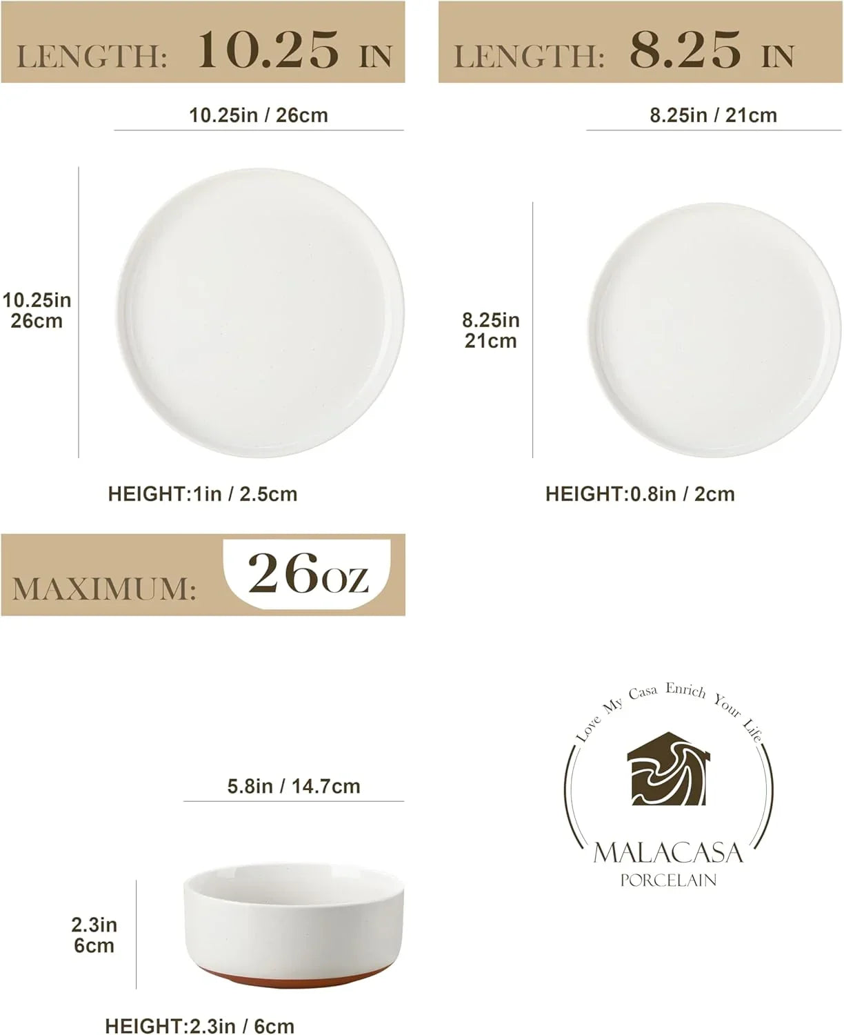 Plates and Bowls Sets, 12 Pieces Modern Stoneware Dinnerware Set for 4 Kitchen Dinner Set Ceramic Dishware Dishes Set Microwave and Dishwasher Safe, White, Series TARA