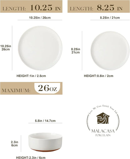 Plates and Bowls Sets, 12 Pieces Modern Stoneware Dinnerware Set for 4 Kitchen Dinner Set Ceramic Dishware Dishes Set Microwave and Dishwasher Safe, White, Series TARA