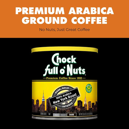 New York Roast Ground Coffee – Premium Beans in Recyclable Steel Can – Rich Flavor & Aroma, Dark Roast – Perfect for Drip, Pour-Over, Percolator – 30.5 Oz Can