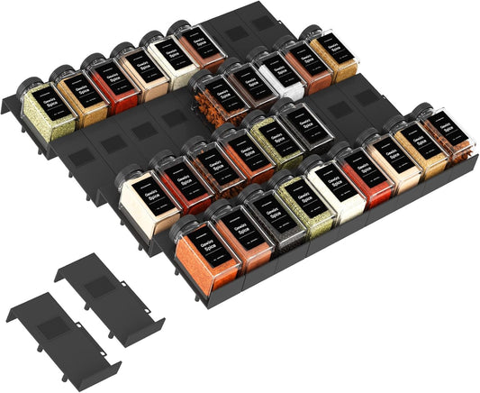 Spice Drawer Organizer, 36PCS Interlocking Expandable Seasoning Rack Tray Insert for Kitchen Drawers, Spice Rack Drawer for Spice Jars