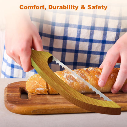 Bread Knife for Homemade Bread – 16" Walnut Bow Bread Cutter with Ultra-Sharp Serrated Stainless Steel Blade, Sourdough Bread Knife for Bagels, Baguettes, and Rustic Loaves - Walnut Color