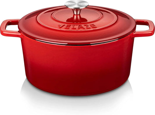 6 QT Enameled Cast Iron Dutch Oven, Dual Handles Pot with Lid, Heavy-Duty Non-Stick round Oven for Bread Baking, Stewing, Roasting, Good Sealing for All Heat Source (Red)