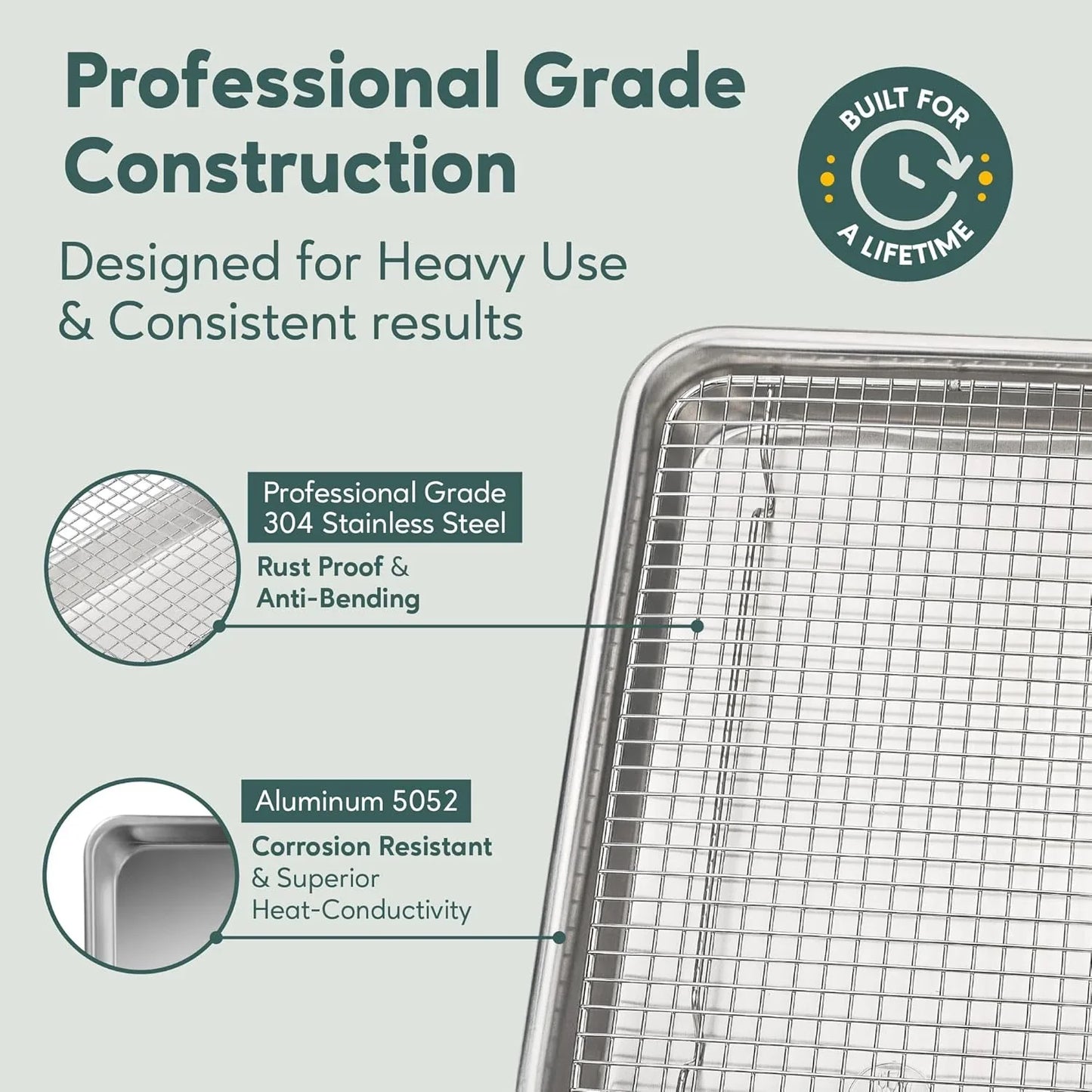 Quarter Sheet Pan with Wire Rack Set - Includes Premium Aluminum Baking Sheet with 100% Stainless Steel Baking Rack, Cookie Cooling Racks with 1/4 Pan Commercial Quality