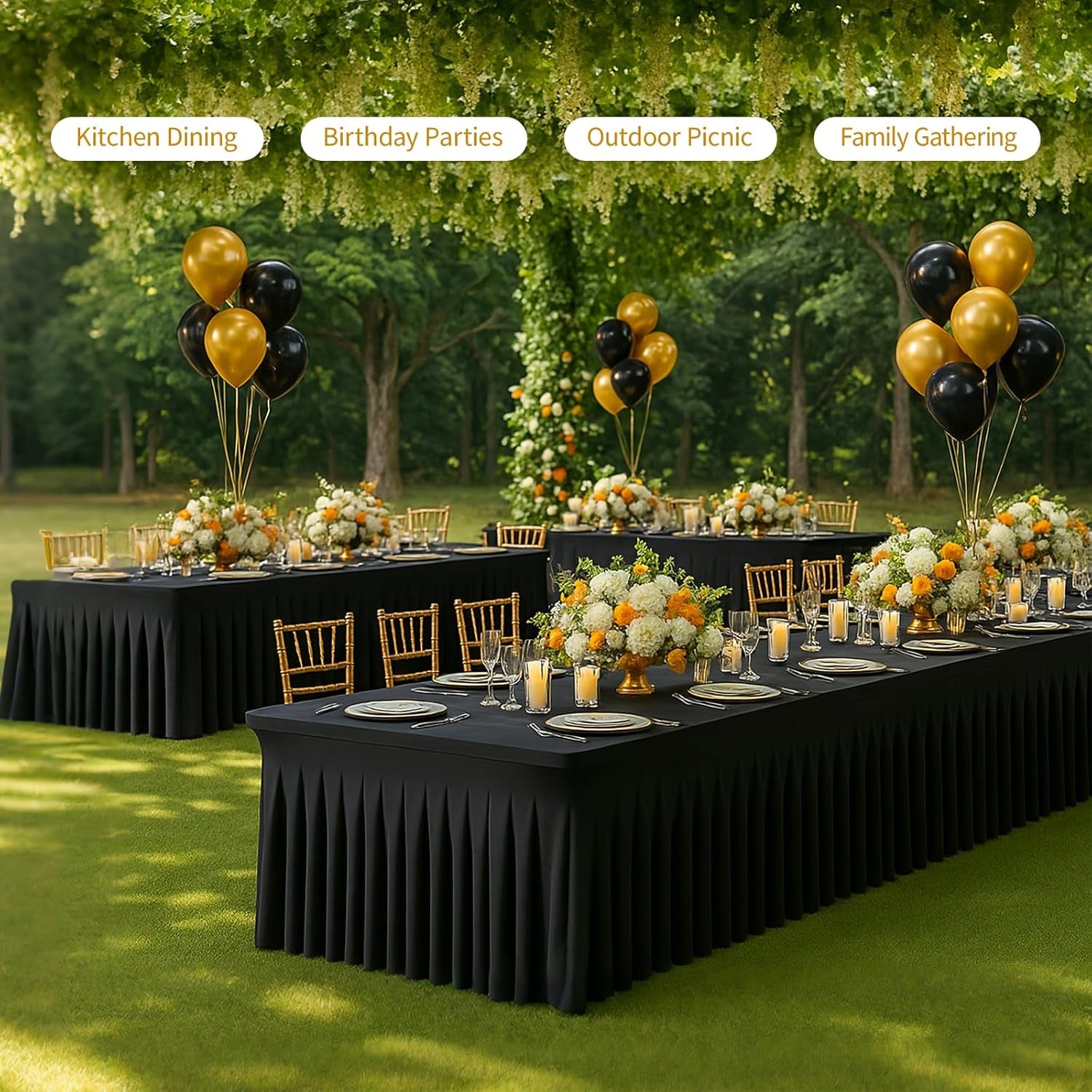 2 Pack Black Spandex Table Covers 6 Foot, Fitted Stretch Tableclothes 30X72 Inch, Wrinkle Free 6FT Fitted Table Clothes with Skirt for Party, Banquet, Wedding and Events