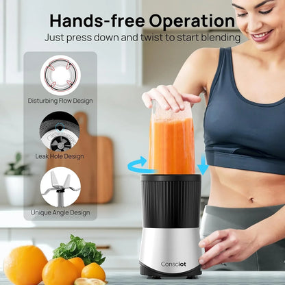 CB08 11-Piece Blender for Kitchen and Personal Size, Blend Shakes and Smoothies, Frozen Drinks, Baby Food, Spreads & More, 3 Portable To-Go Cups & 2 Spout Lids & 1 Solid Lid, 900 Peak Watts
