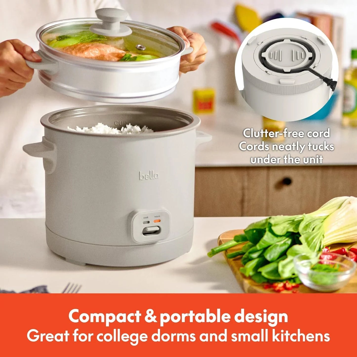 16 Cup Rice Cooker with Steamer, Dishwasher Safe Steaming Basket, Rice Paddle and Measuring Cup, Removable Nonstick Cooking Bowl, Automatic Keep Warm Function​, 400 Watt, Oatmilk