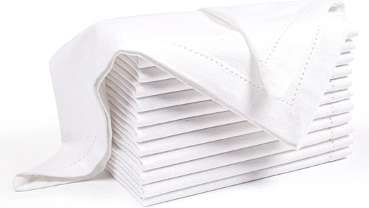 White Cotton Napkins Set of 12 | Premium Hemstitch Detailing Cloth Dinner Napkins 18X18 Inch | Soft Washable & Reusable Table Napkins for Everyday Use Weddings Parties Restaurants & Hotels