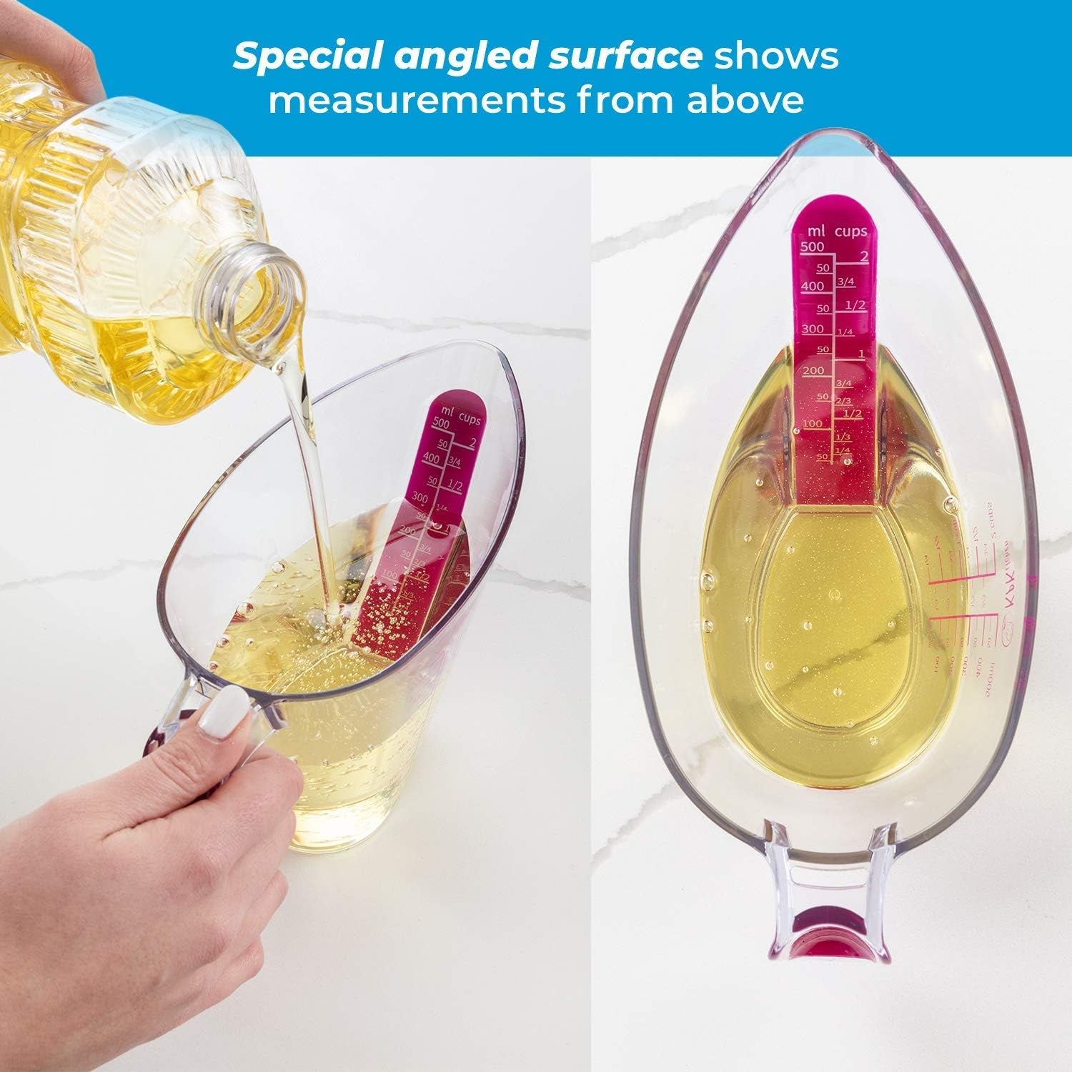 4-Piece Angled Liquid Measuring Cups Plastic Set - Bpa-Free Mini Oz, 1, 2 and 4 Plastic Measuring Cup Sizes - Measuring Cups for Liquids with ML & Cups Measures - Small & Large Measure Cup