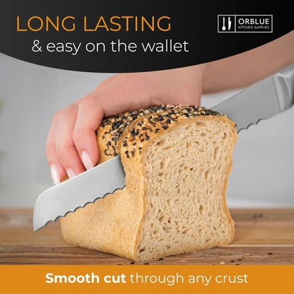 Serrated Bread Knife with Upgraded Stainless Steel Razor Sharp Wavy Edge Width - Bread Cutter Ideal for Slicing Homemade Bread, Bagels, Cake (8-Inch Blade with 5-Inch Handle) Green