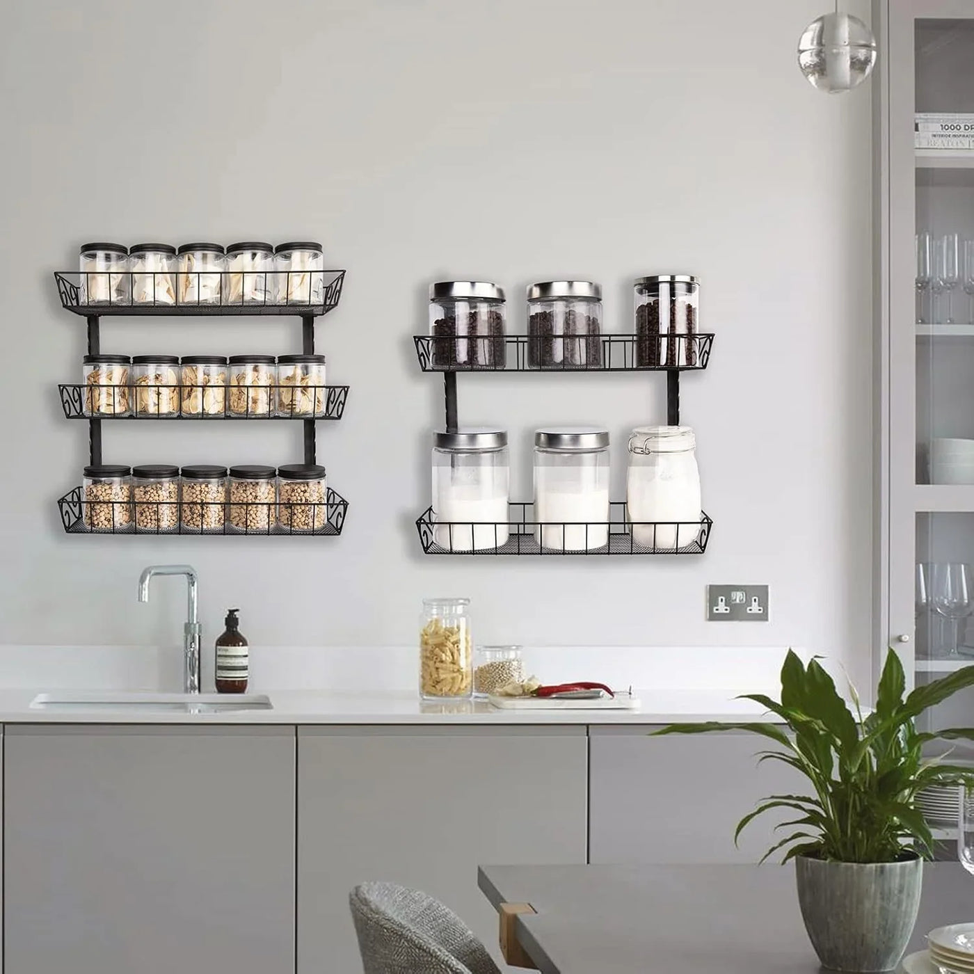 Adjustable Wall Mount Spice Rack, 6-Tier Dual-Use (Multi-Use) Organizer, Black