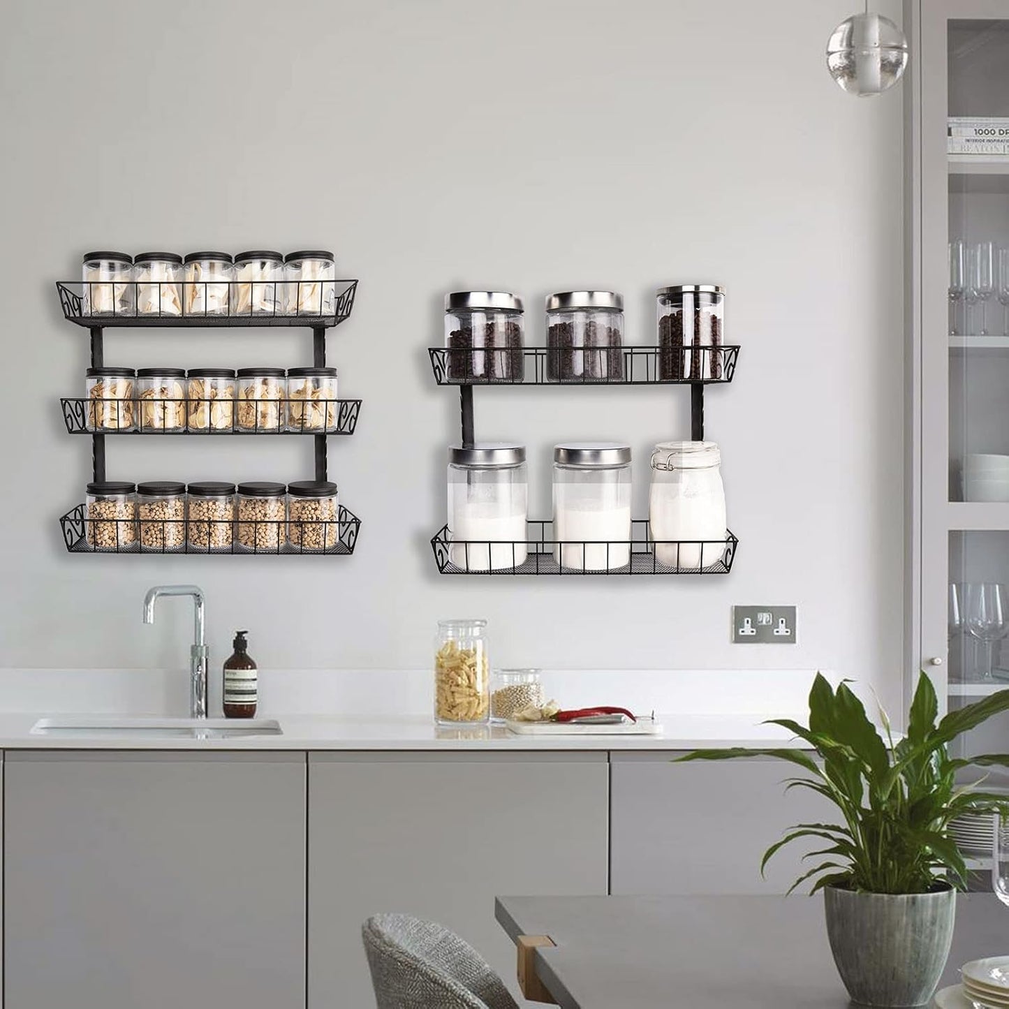 Adjustable Wall Mount Spice Rack, 6-Tier Dual-Use (Multi-Use) Organizer, Black