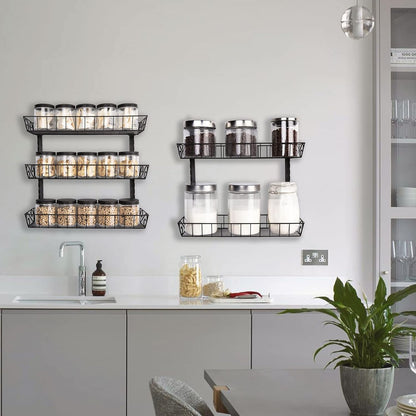 Adjustable Wall Mount Spice Rack, 6-Tier Dual-Use (Multi-Use) Organizer, Black