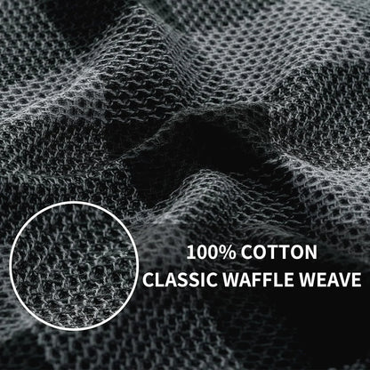 Kitchen Towels and Dishcloths Set, 12 X 12 and 13 X 28 Inches, Set of 12 100% Cotton Waffle Weave Check Plaid Kitchen Dish Towels, Super Soft and Absorbent Dish Cloths, Black & Grey