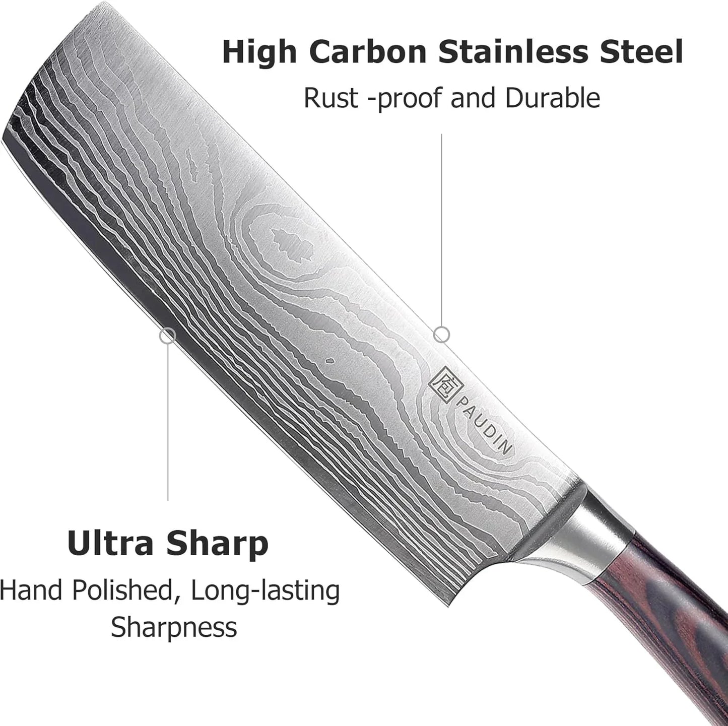 Nakiri Knife - 7" Razor Sharp Meat Cleaver and Vegetable Kitchen Knife, High Carbon Stainless Steel, Multipurpose Asian Chef Knife for Home and Kitchen with Ergonomic Handle