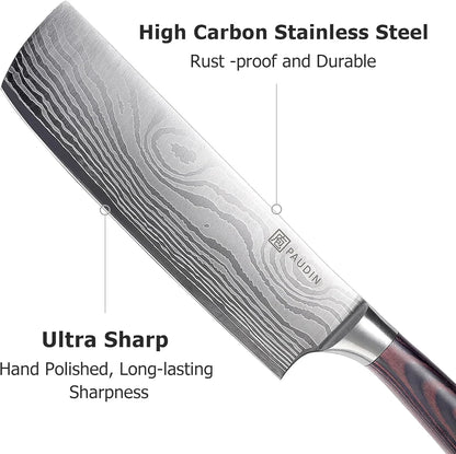 Nakiri Knife - 7" Razor Sharp Meat Cleaver and Vegetable Kitchen Knife, High Carbon Stainless Steel, Multipurpose Asian Chef Knife for Home and Kitchen with Ergonomic Handle