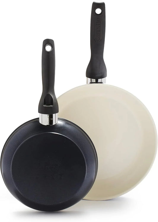 Rio 8" and 10" Frying Pan Skillet Set, Pfas-Free, Healthy Ceramic Nonstick Cookware, Stay-Cool Bakelite Handles, Dishwasher Safe, Easy Clean, Durable Performance, Black