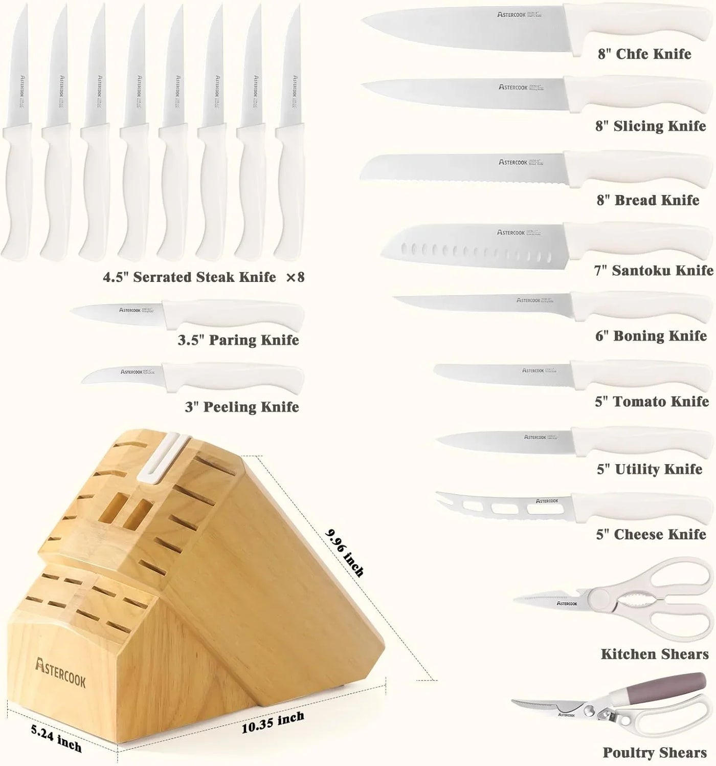 Knife Set,  22-Piece Kitchen Knife Set with Block & Built-In Sharpener, Ultra-Sharp High Carbon Stainless Steel Knives, Dishwasher Safe, Ergonomic Anti-Slip Handle, Valentine'S Gift