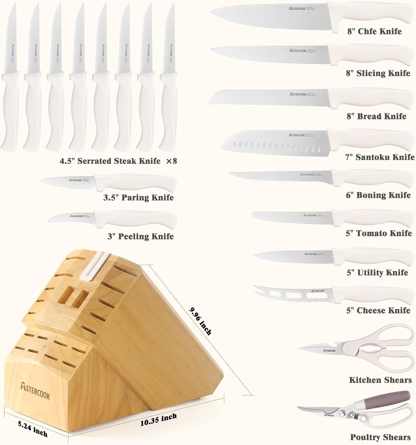 Knife Set,  22-Piece Kitchen Knife Set with Block & Built-In Sharpener, Ultra-Sharp High Carbon Stainless Steel Knives, Dishwasher Safe, Ergonomic Anti-Slip Handle, Valentine'S Gift