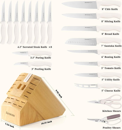Knife Set,  22-Piece Kitchen Knife Set with Block & Built-In Sharpener, Ultra-Sharp High Carbon Stainless Steel Knives, Dishwasher Safe, Ergonomic Anti-Slip Handle, Valentine'S Gift