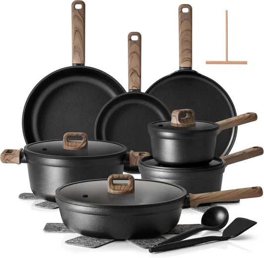 20Pcs Nonstick Pots and Pans Set, Black Titanium Non Stick Cookware Set, Healthy Kitchen Cooking Set, Induction Compatible, Dishwasher Safe, PFOA/PFOS Free