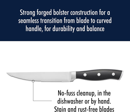 Forged Accent Razor-Sharp Steak Knife Set of 4, Black, German Engineered Knife Informed by over 100 Years of Mastery