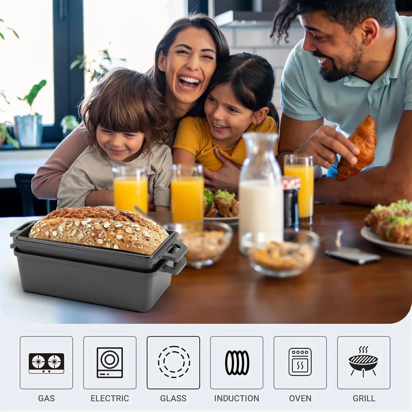 9×5 Inch Cast Iron Loaf Pan with Lid | Bread Baking Pan | Even Heat Distribution for Homemade Bread, Cake, and Meatloaf | 2 Piece Set
