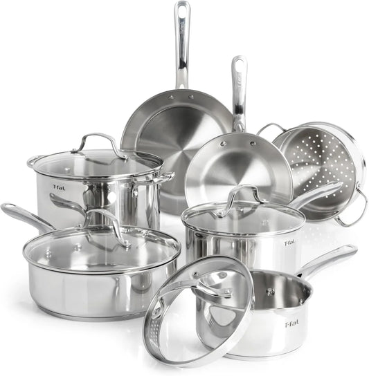 Stainless Steel Pots and Pans Set 11 Piece, Induction, Oven Broiler Safe 500F, Kitchen Cooking Set W/Fry Pans, Saucepans, Saute Pan, Dutch Oven, Steamer, Cookware, Dishwasher Safe, Silver