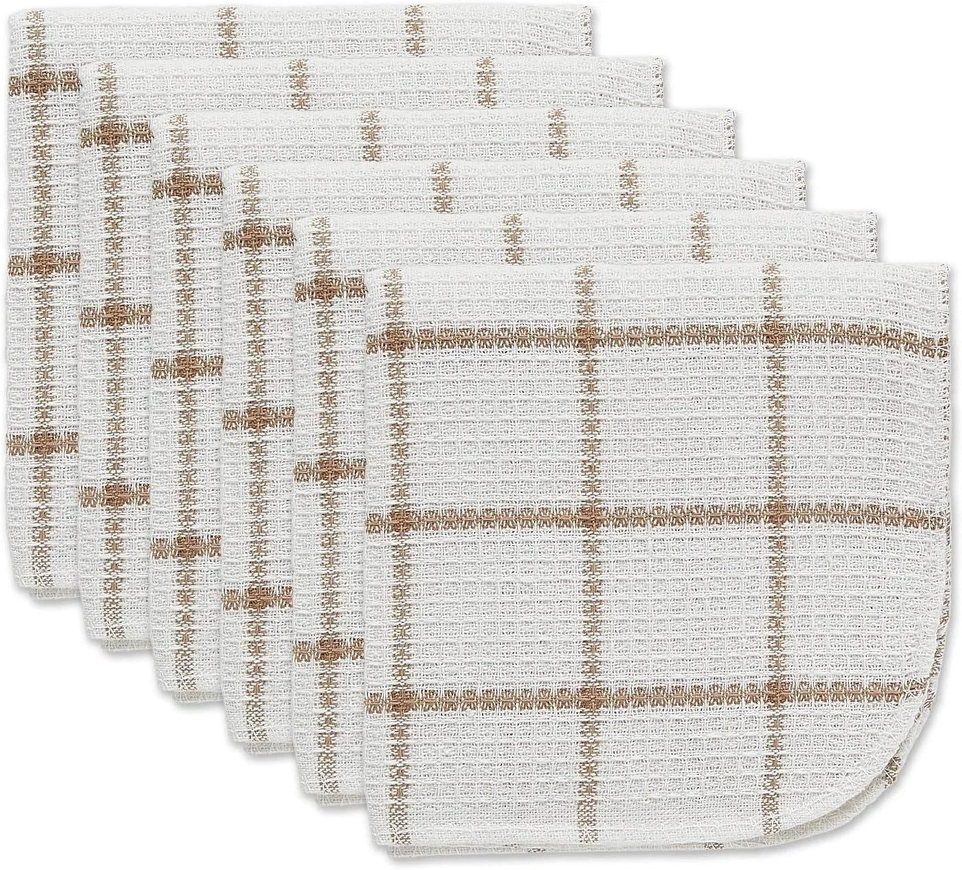 Scrubber Dishcloths Collection Windowpane Dishrag Set, 12X12, White/Stone Stripe, 6 Piece