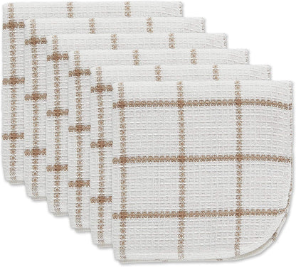 Scrubber Dishcloths Collection Windowpane Dishrag Set, 12X12, White/Stone Stripe, 6 Piece
