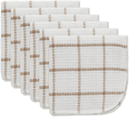 Scrubber Dishcloths Collection Windowpane Dishrag Set, 12X12, White/Stone Stripe, 6 Piece