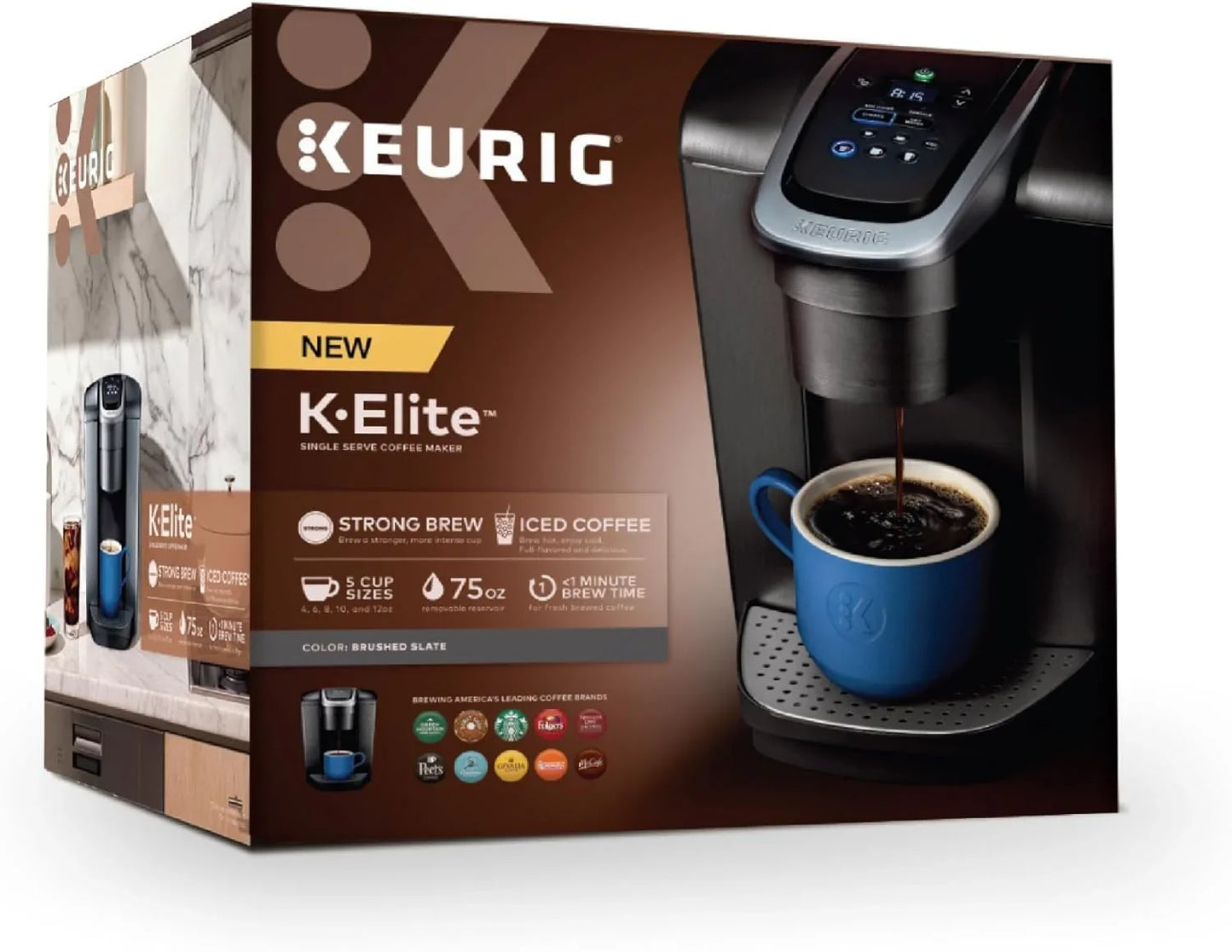 K-Elite Single Serve K-Cup Pod Coffee Maker, with Strength and Temperature Control, Iced Coffee Capability, 8 to 12Oz Brew Size, Programmable, Brushed Slate