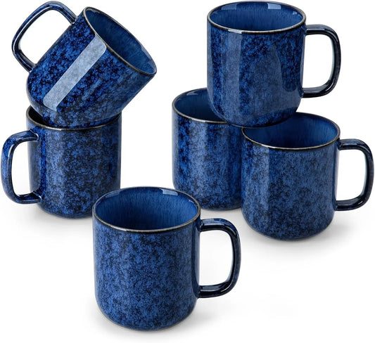 STARRY Coffee Mugs Set, 16 Oz Ceramic Coffee Cups for Americano Hot Tea Iced Coffee Cold Brew Cocoa Milk Stoneware Mugs Set of 6, Dishwasher & Microwave Safe, Blue