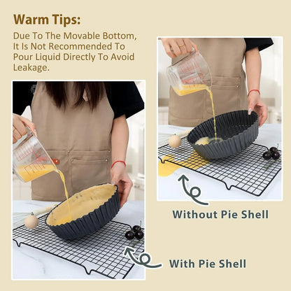 2 Pack 9.5 Inches Pie Pan with Removable Bottom for Baking, Deep Quiche Tart Pan Non Stick for Oven, Fluted Pie Dish Plate Tin for Apple, Pot Pies, Cheesecakes and Desserts