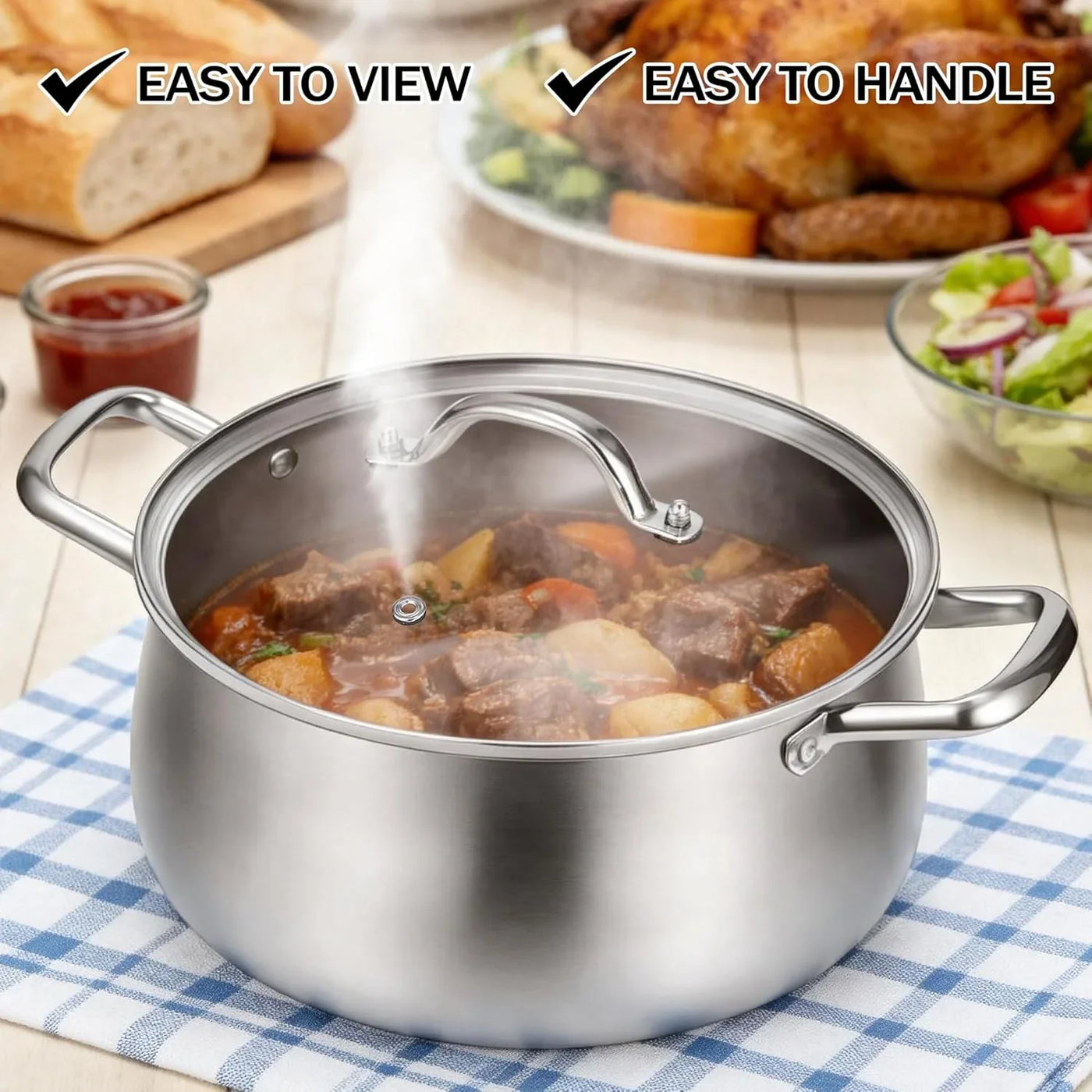 Stainless Steel Stock Pot - 8 Quart 3Ply Heavy Duty Large Induction Cooking Pot with Lid for Pasta, Soup, Spaghetti, Nonstick Deep Stockpot, Kitchen Cookware for Stew, Simmer, Canning, Boiling