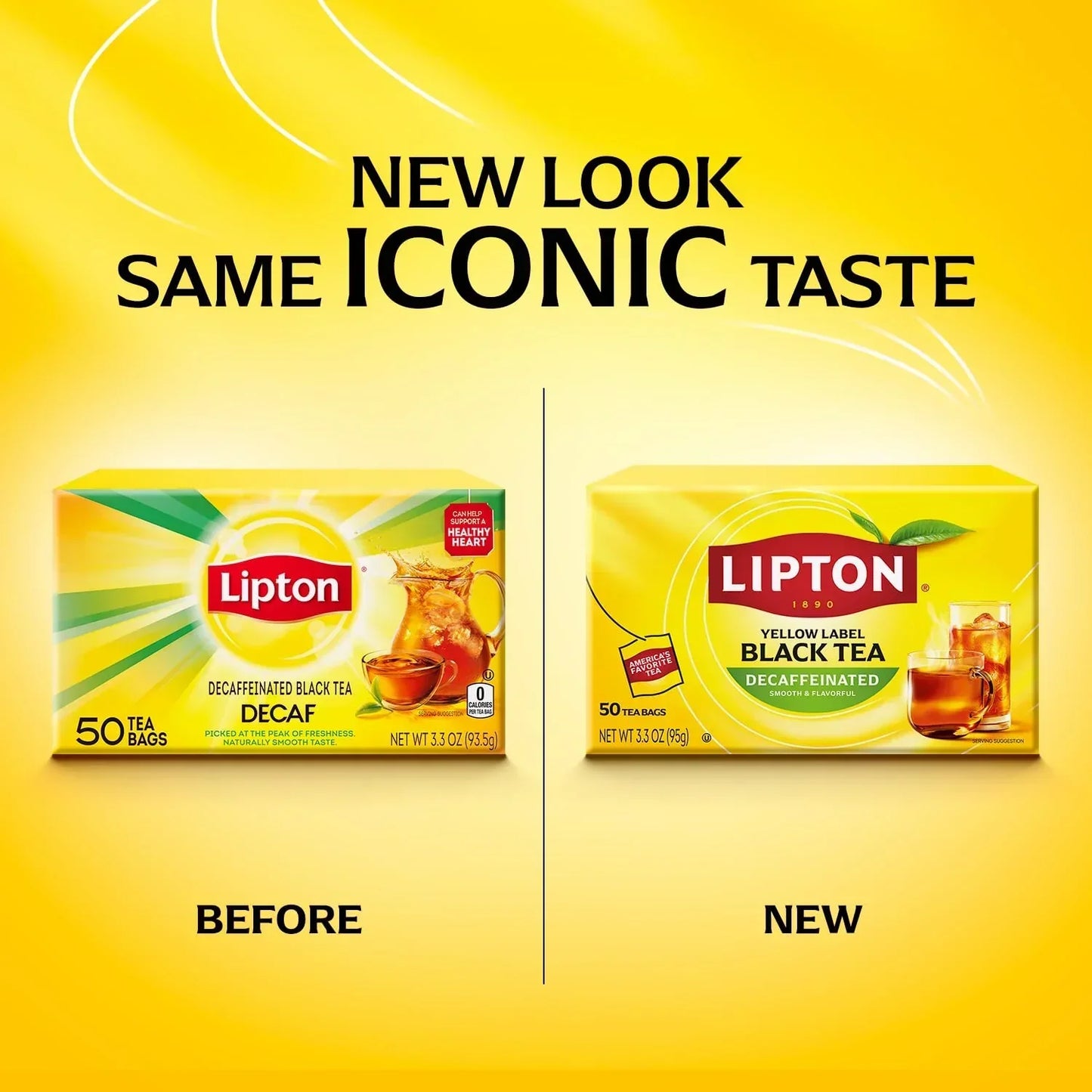 Lipton Decaf Black Tea box redesign: new look, same iconic taste, 50 tea bags
